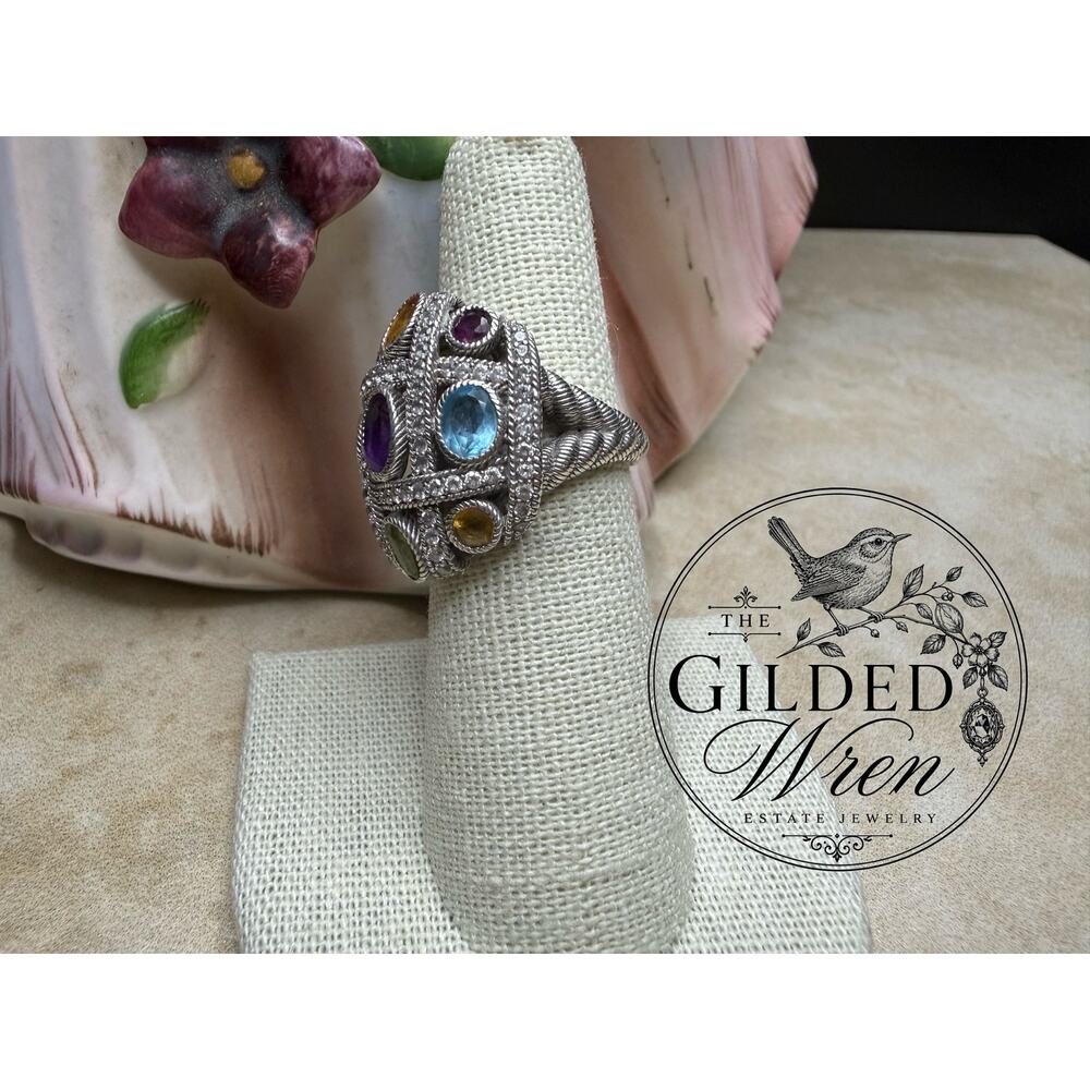 Judith Ripka Sterling Silver Multi Gemstone CZ Dome Ring Amethyst Topaz Sz 6 - Picture 5 of 13